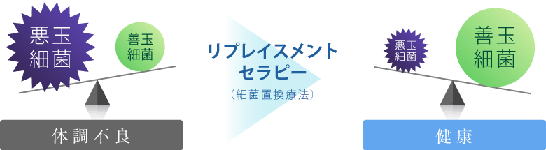 リプレイスメントセラピー前後の細菌量イメージ